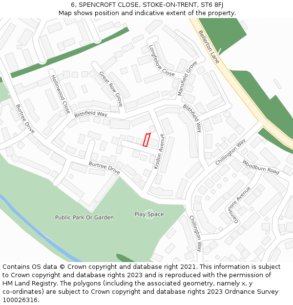 6, SPENCROFT CLOSE, STOKE-ON-TRENT, ST6 8FJ: Location map and indicative extent of plot