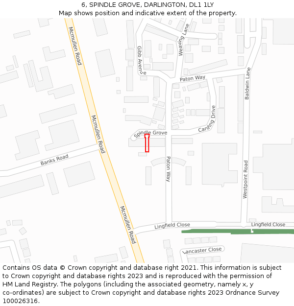 6, SPINDLE GROVE, DARLINGTON, DL1 1LY: Location map and indicative extent of plot