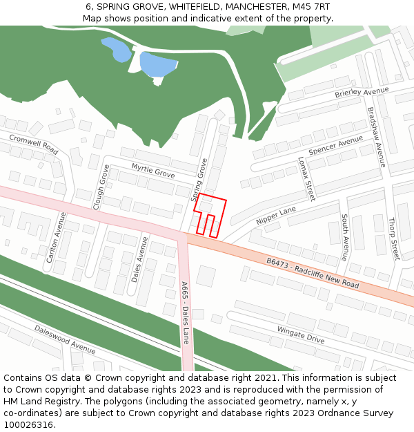 6, SPRING GROVE, WHITEFIELD, MANCHESTER, M45 7RT: Location map and indicative extent of plot