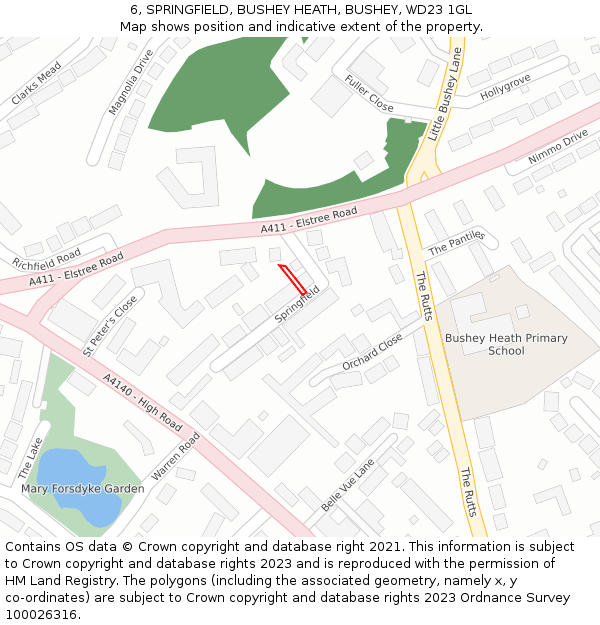 6, SPRINGFIELD, BUSHEY HEATH, BUSHEY, WD23 1GL: Location map and indicative extent of plot