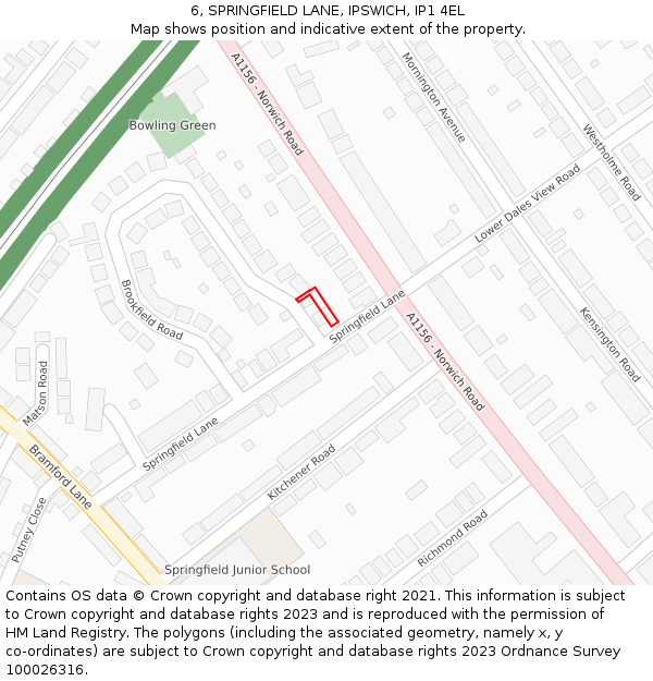 6, SPRINGFIELD LANE, IPSWICH, IP1 4EL: Location map and indicative extent of plot