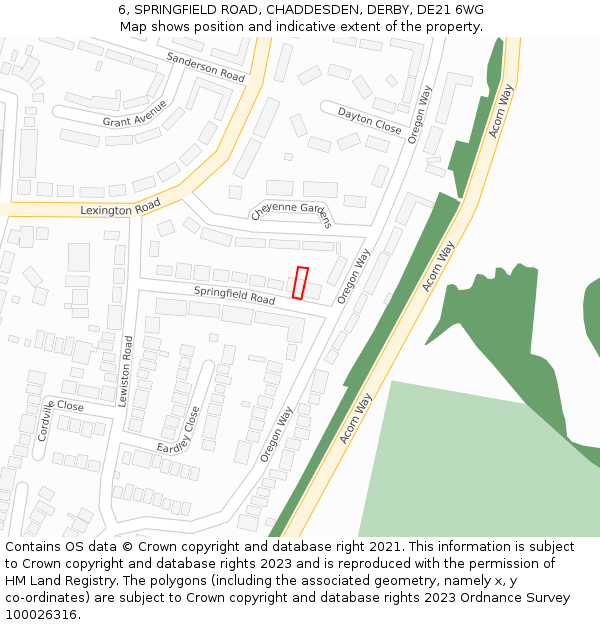 6, SPRINGFIELD ROAD, CHADDESDEN, DERBY, DE21 6WG: Location map and indicative extent of plot