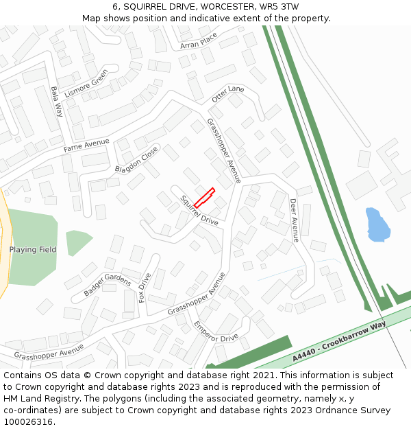 6, SQUIRREL DRIVE, WORCESTER, WR5 3TW: Location map and indicative extent of plot