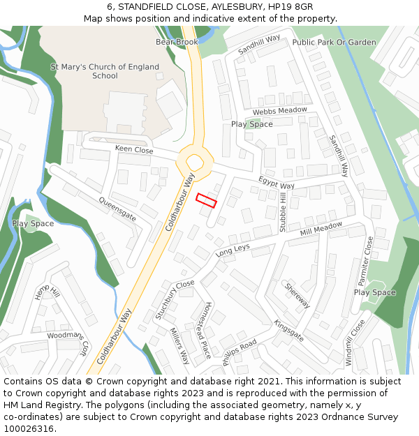 6, STANDFIELD CLOSE, AYLESBURY, HP19 8GR: Location map and indicative extent of plot