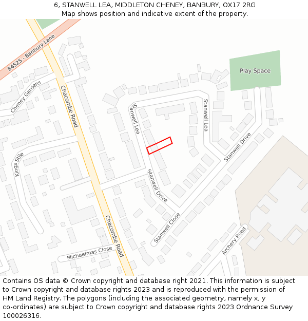 6, STANWELL LEA, MIDDLETON CHENEY, BANBURY, OX17 2RG: Location map and indicative extent of plot