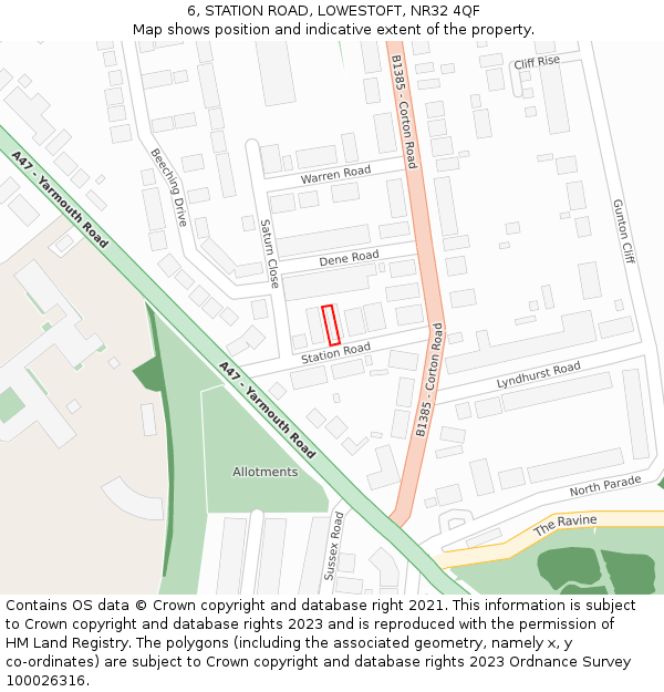 6, STATION ROAD, LOWESTOFT, NR32 4QF: Location map and indicative extent of plot