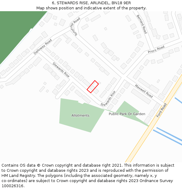6, STEWARDS RISE, ARUNDEL, BN18 9ER: Location map and indicative extent of plot