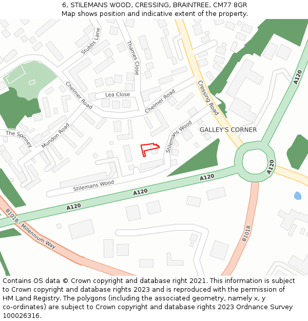 6, STILEMANS WOOD, CRESSING, BRAINTREE, CM77 8GR: Location map and indicative extent of plot