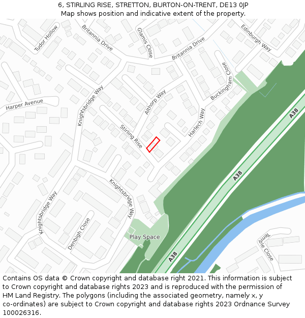 6, STIRLING RISE, STRETTON, BURTON-ON-TRENT, DE13 0JP: Location map and indicative extent of plot