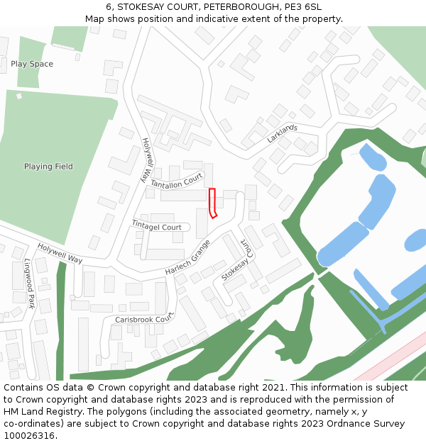 6, STOKESAY COURT, PETERBOROUGH, PE3 6SL: Location map and indicative extent of plot