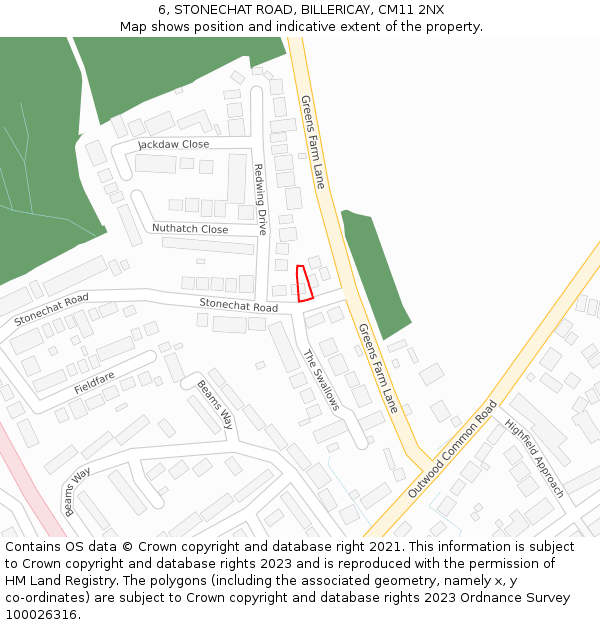 6, STONECHAT ROAD, BILLERICAY, CM11 2NX: Location map and indicative extent of plot