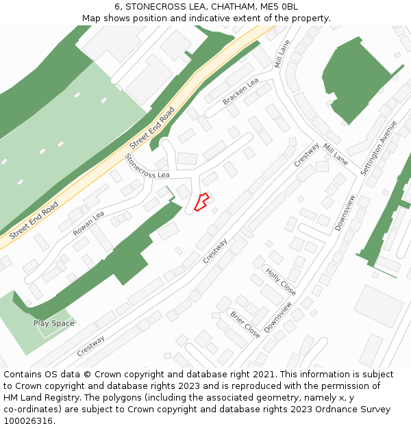 6, STONECROSS LEA, CHATHAM, ME5 0BL: Location map and indicative extent of plot