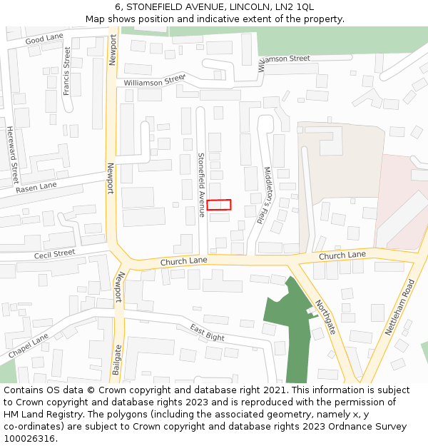 6, STONEFIELD AVENUE, LINCOLN, LN2 1QL: Location map and indicative extent of plot