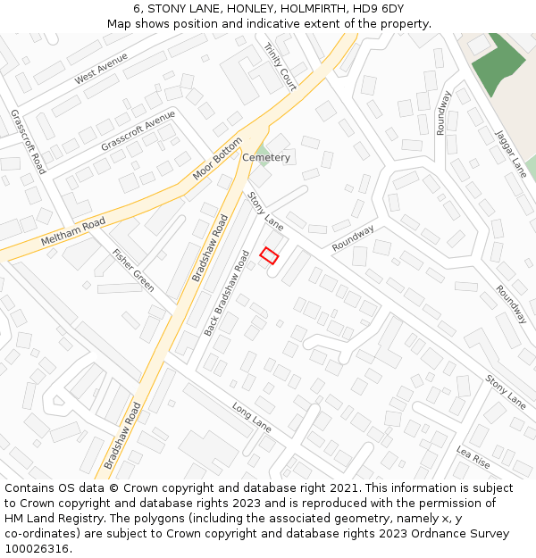 6, STONY LANE, HONLEY, HOLMFIRTH, HD9 6DY: Location map and indicative extent of plot