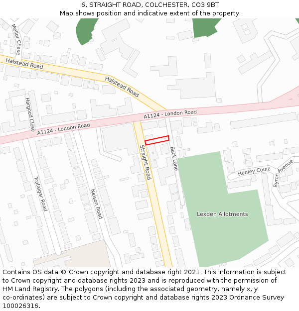 6, STRAIGHT ROAD, COLCHESTER, CO3 9BT: Location map and indicative extent of plot