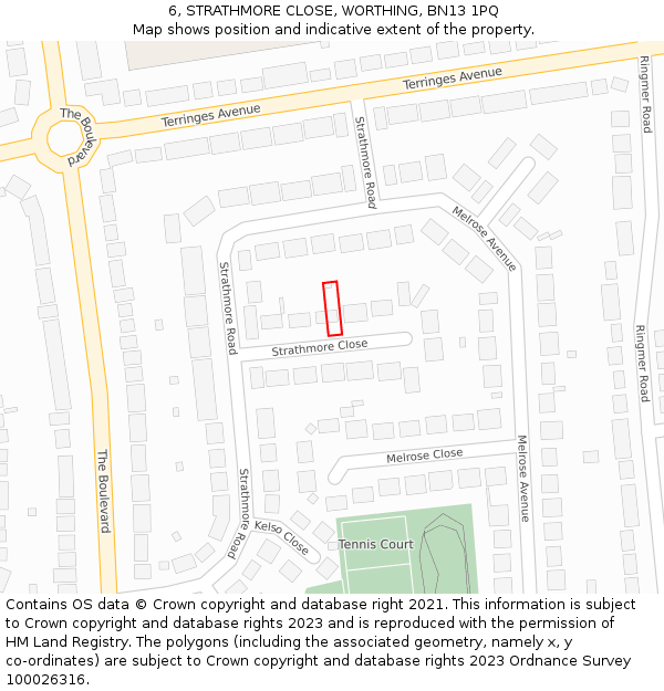 6, STRATHMORE CLOSE, WORTHING, BN13 1PQ: Location map and indicative extent of plot