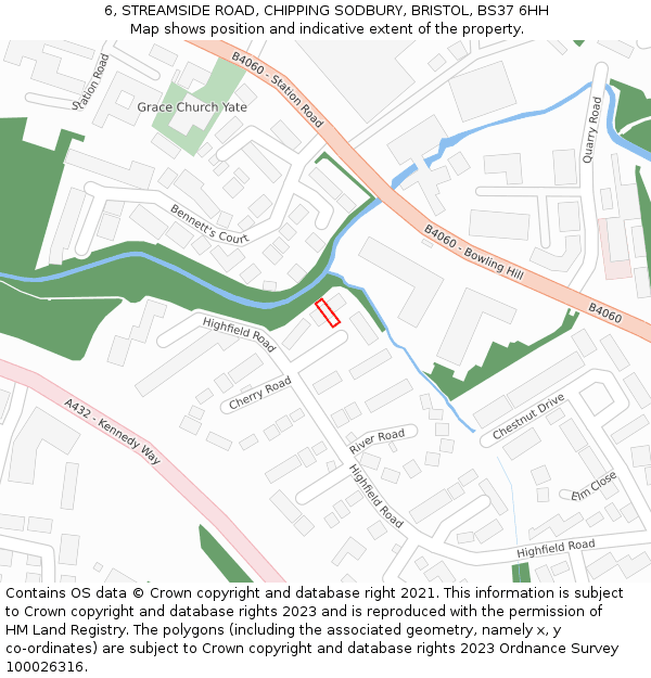 6, STREAMSIDE ROAD, CHIPPING SODBURY, BRISTOL, BS37 6HH: Location map and indicative extent of plot