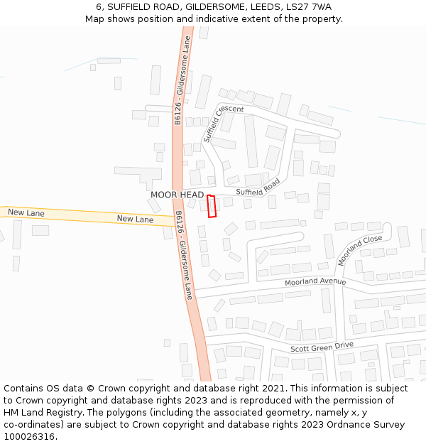 6, SUFFIELD ROAD, GILDERSOME, LEEDS, LS27 7WA: Location map and indicative extent of plot
