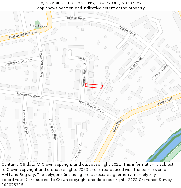 6, SUMMERFIELD GARDENS, LOWESTOFT, NR33 9BS: Location map and indicative extent of plot