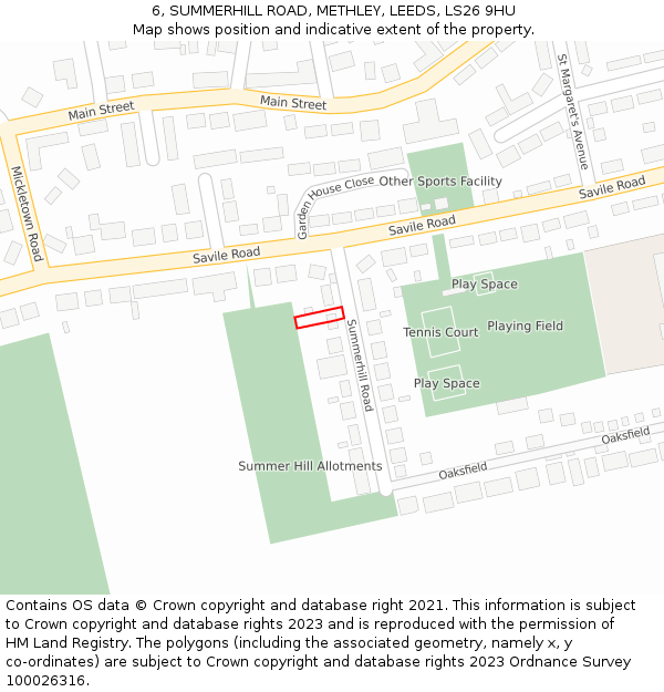 6, SUMMERHILL ROAD, METHLEY, LEEDS, LS26 9HU: Location map and indicative extent of plot