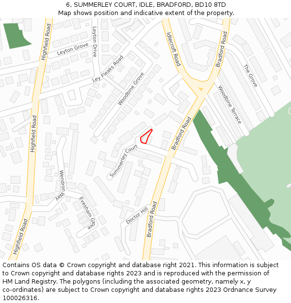 6, SUMMERLEY COURT, IDLE, BRADFORD, BD10 8TD: Location map and indicative extent of plot