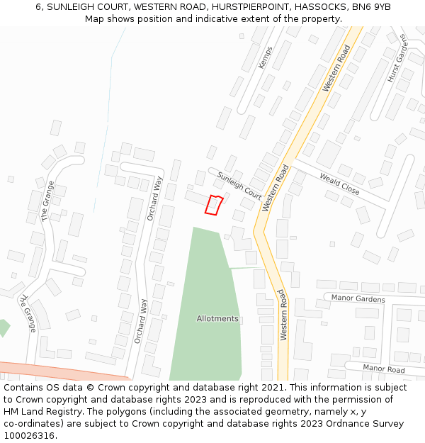 6, SUNLEIGH COURT, WESTERN ROAD, HURSTPIERPOINT, HASSOCKS, BN6 9YB: Location map and indicative extent of plot