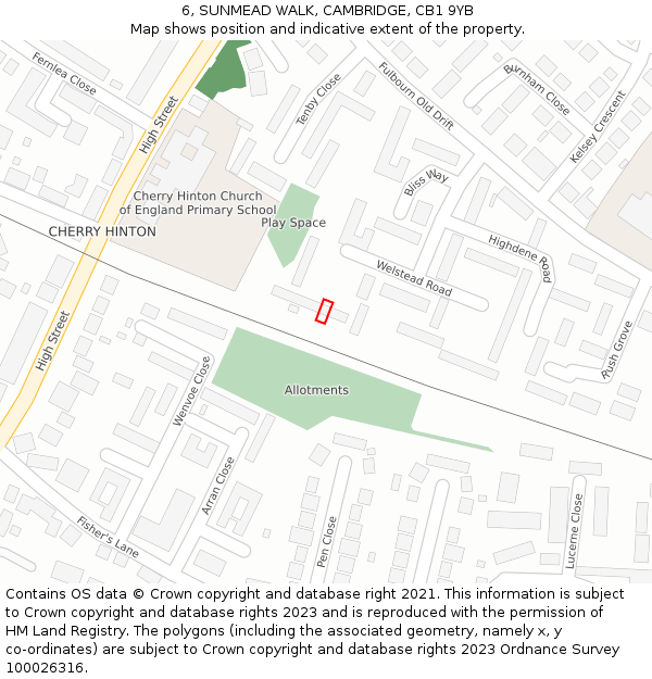 6, SUNMEAD WALK, CAMBRIDGE, CB1 9YB: Location map and indicative extent of plot