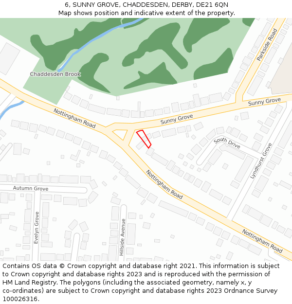 6, SUNNY GROVE, CHADDESDEN, DERBY, DE21 6QN: Location map and indicative extent of plot