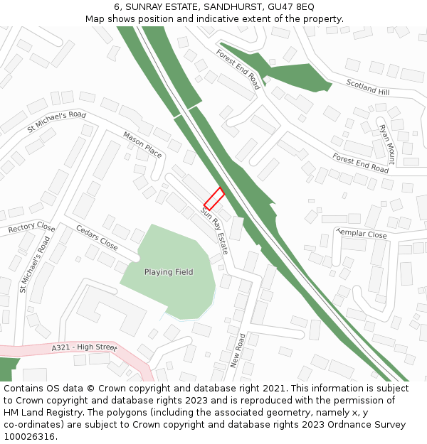 6, SUNRAY ESTATE, SANDHURST, GU47 8EQ: Location map and indicative extent of plot