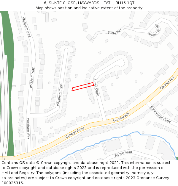 6, SUNTE CLOSE, HAYWARDS HEATH, RH16 1QT: Location map and indicative extent of plot