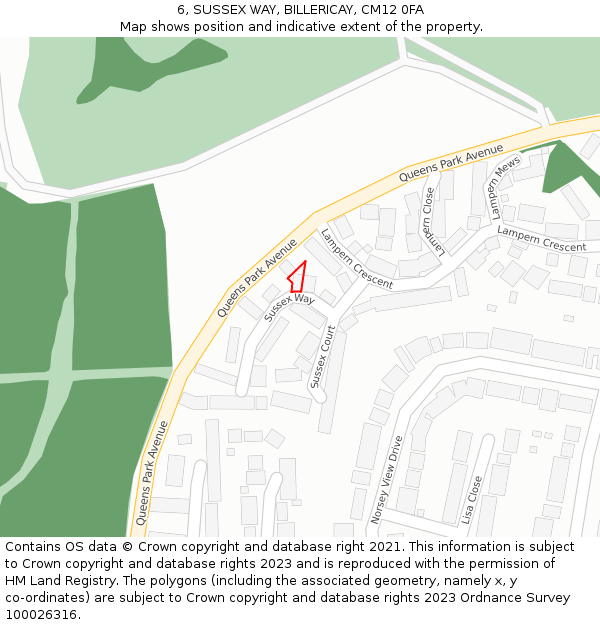 6, SUSSEX WAY, BILLERICAY, CM12 0FA: Location map and indicative extent of plot