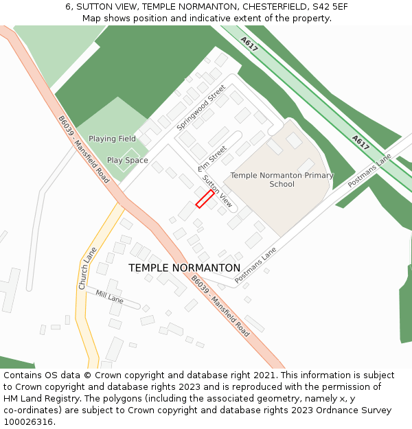 6, SUTTON VIEW, TEMPLE NORMANTON, CHESTERFIELD, S42 5EF: Location map and indicative extent of plot