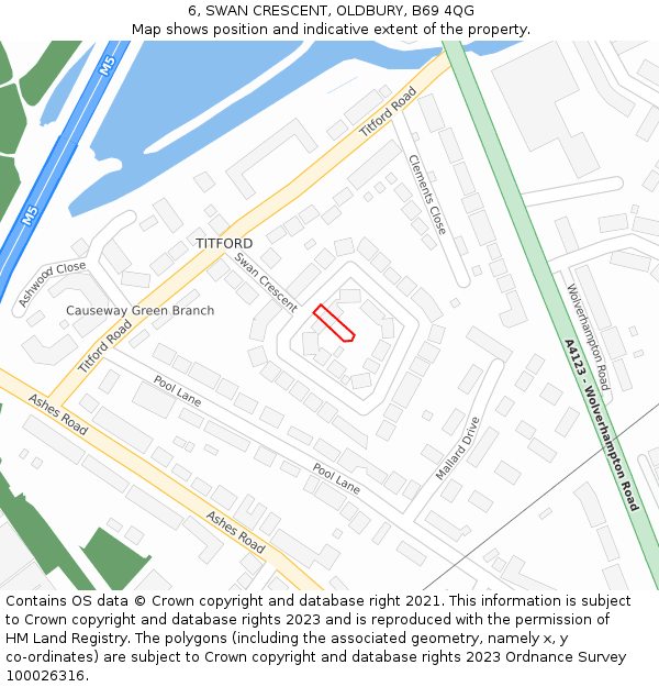 6, SWAN CRESCENT, OLDBURY, B69 4QG: Location map and indicative extent of plot