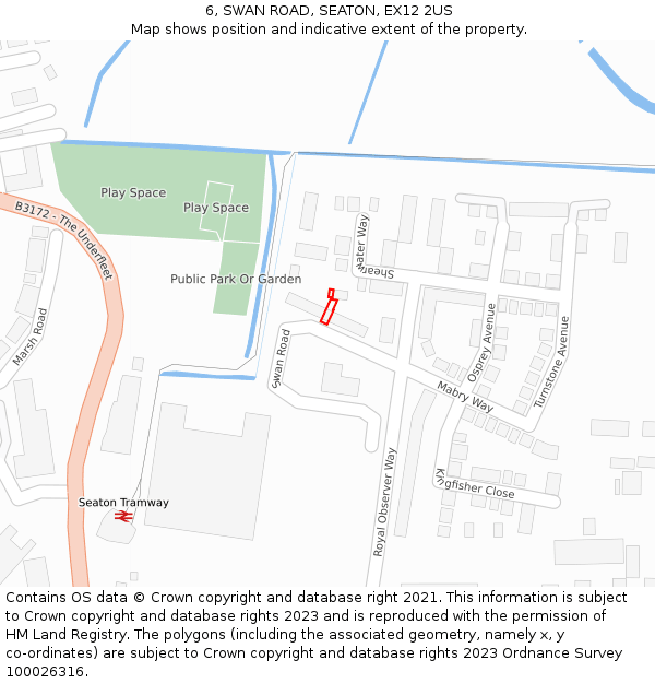 6, SWAN ROAD, SEATON, EX12 2US: Location map and indicative extent of plot