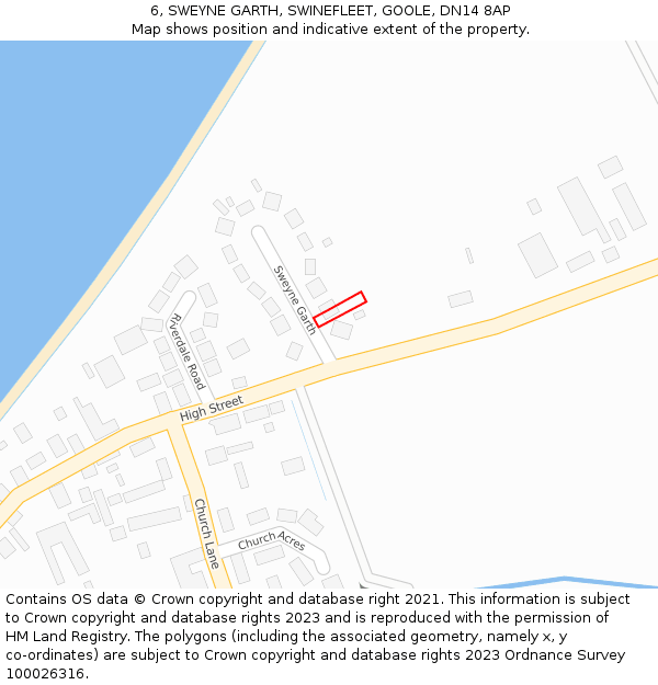 6, SWEYNE GARTH, SWINEFLEET, GOOLE, DN14 8AP: Location map and indicative extent of plot