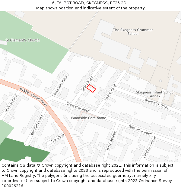 6, TALBOT ROAD, SKEGNESS, PE25 2DH: Location map and indicative extent of plot