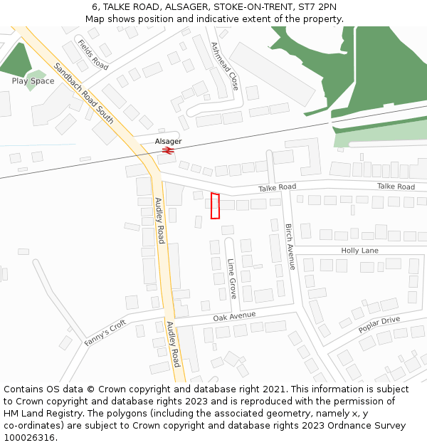 6, TALKE ROAD, ALSAGER, STOKE-ON-TRENT, ST7 2PN: Location map and indicative extent of plot