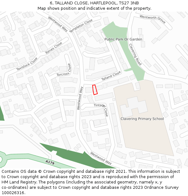 6, TALLAND CLOSE, HARTLEPOOL, TS27 3NB: Location map and indicative extent of plot