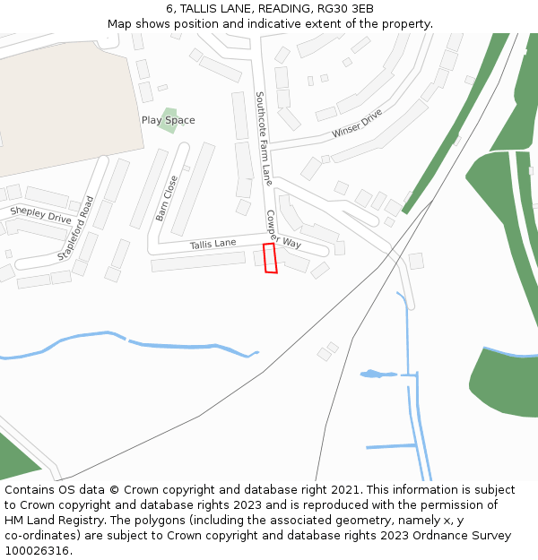 6, TALLIS LANE, READING, RG30 3EB: Location map and indicative extent of plot