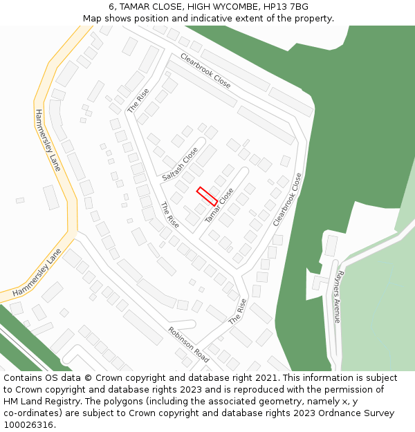6, TAMAR CLOSE, HIGH WYCOMBE, HP13 7BG: Location map and indicative extent of plot