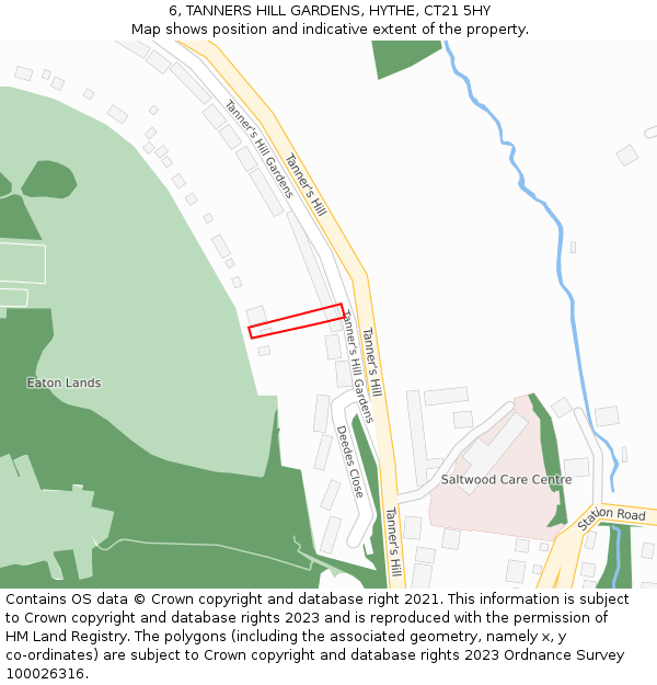 6, TANNERS HILL GARDENS, HYTHE, CT21 5HY: Location map and indicative extent of plot