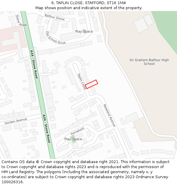 6, TAPLIN CLOSE, STAFFORD, ST16 1NW: Location map and indicative extent of plot
