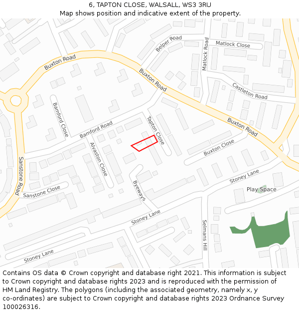 6, TAPTON CLOSE, WALSALL, WS3 3RU: Location map and indicative extent of plot