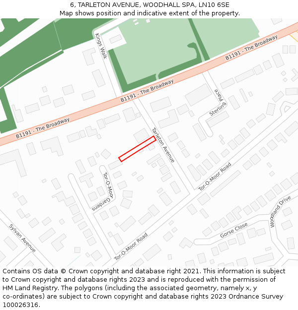 6, TARLETON AVENUE, WOODHALL SPA, LN10 6SE: Location map and indicative extent of plot