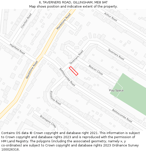 6, TAVERNERS ROAD, GILLINGHAM, ME8 9AT: Location map and indicative extent of plot