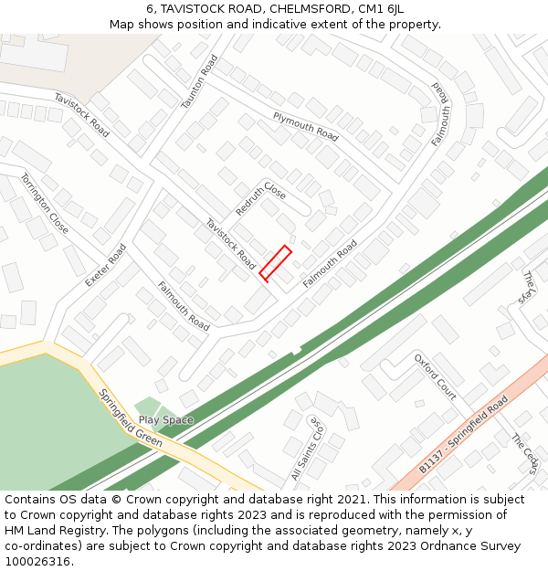 6, TAVISTOCK ROAD, CHELMSFORD, CM1 6JL: Location map and indicative extent of plot