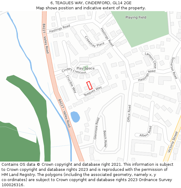 6, TEAGUES WAY, CINDERFORD, GL14 2GE: Location map and indicative extent of plot