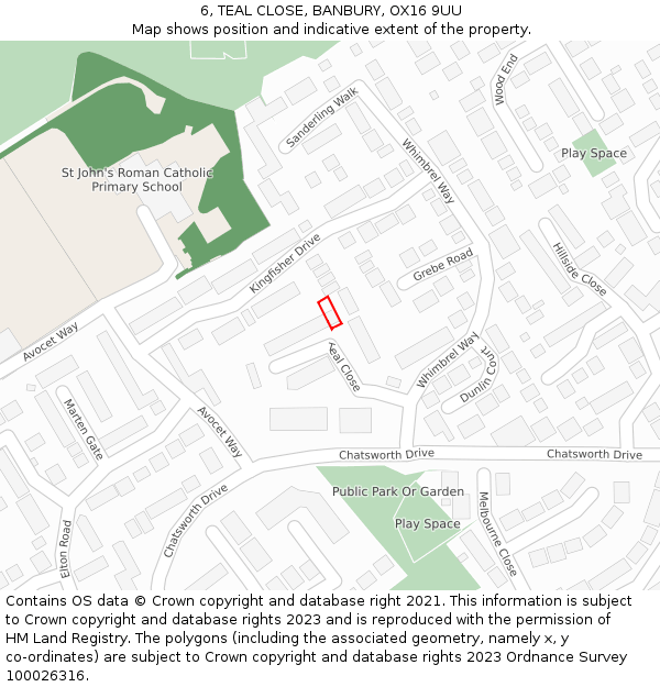 6, TEAL CLOSE, BANBURY, OX16 9UU: Location map and indicative extent of plot