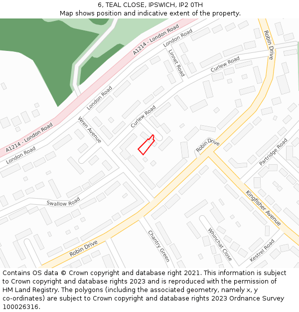 6, TEAL CLOSE, IPSWICH, IP2 0TH: Location map and indicative extent of plot