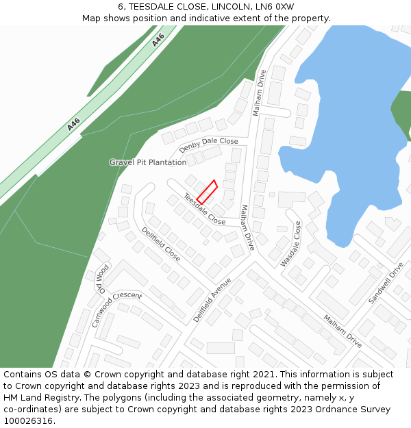 6, TEESDALE CLOSE, LINCOLN, LN6 0XW: Location map and indicative extent of plot